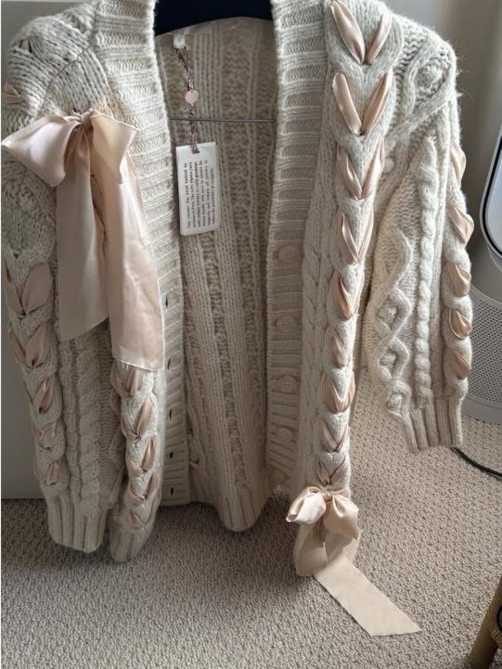 Loveshackfancy Kassius cardigan size small nwt ribbon bow